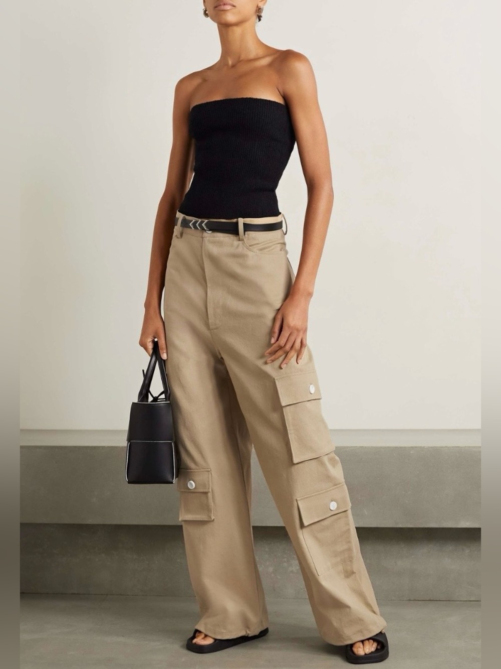NWOT The Frankie Shop Hailey Cargo Pants Large High-Rise Oversized Pockets Beige